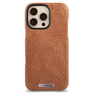 Чехол накладка из кожи VAJA Grip для iPhone 16 Pro Max V-Mag, желтовато коричневый (Pull Up Camel)