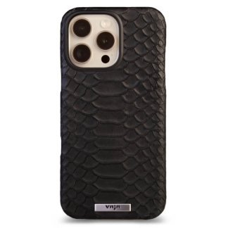 Чехол накладка из кожи VAJA Grip для iPhone 16 Pro Max V-Mag, черный, фактура змея (Kobra night)