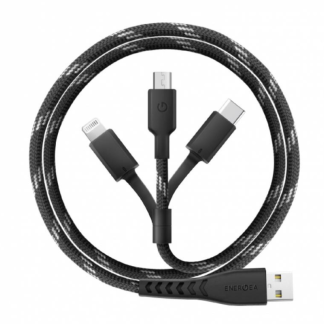 Кабель EnergEA NyloFlex, 3 в 1 Cable (USB-A to Micro-USB / Lightning / USB-C )» 1.5M черный