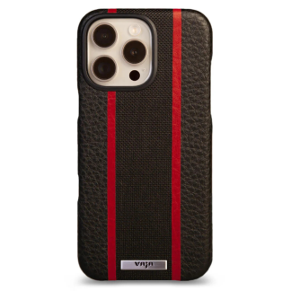 Чехол накладка из кожи VAJA Grip для iPhone 16 Pro Max V-Mag, черный с красной полосой (GTX Black and Rosso)