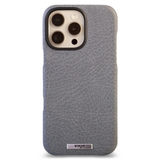 Чехол накладка из кожи VAJA Grip для iPhone 16 Pro Max V-Mag, серая джинса (Pull up Jean)
