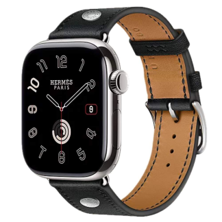 Apple Watch Series 11 Hermes 42mm ремешок с клепкой Single Tour Clou de Selle Noir