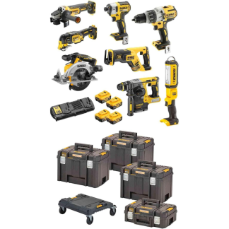 DeWalt DCK853P4 (шуруповерт, винтоверт, перфоратор, УШМ, дисковая пила, сабельная пила, реноватор, фонарь, 4 АКБ, тележка) (126710)