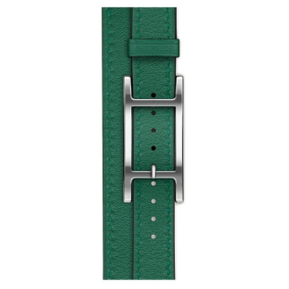 Кожаный двойной тонкий ремешок с пряжкой Hermes для Apple Watch 42mm Attelage Hapi Double Tour — Зеленый (Vert Moyen)