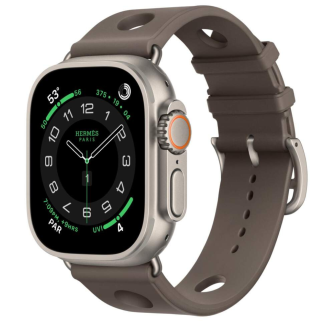 Apple Watch Ultra 3 Hermes 49mm, спортивный ремешок Scub’H Diving серого цвета