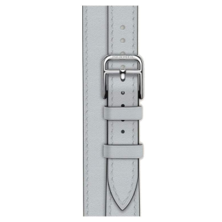 Кожаный ремешок Hermes для Apple Watch Double Tour 42mm Attelage — Серо-голубой (Bleu Glacier)