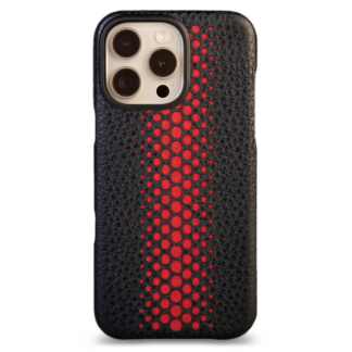 Чехол накладка из кожи VAJA Dotted Grip для iPhone 16 Pro Max V-Mag, цвет черно красный (Dotted Black and Rosso)