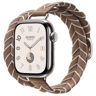 Apple Watch Series 11 Hermes 42 mm Bridon Double Tour Lisere Attelage Beige de Weimar Blanc