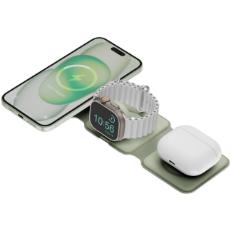 Док-станция EnergEA Bazic GoMag Trio PLUS magnetic wireless foldable 15W, шалфей