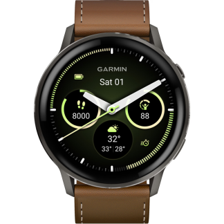 Часы Garmin Venu 4 45mm Slate Black Leather Brown 010-03014-03