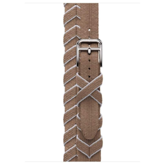Ремешок Hermes для Apple Watch 42mm Bridon Lisere Attelage Double Tour — Бежевый/Белый (Beige de Weimar / Blanc)