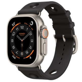 Apple Watch Ultra 3 Hermes 49mm, спортивный ремешок Scub’H Diving черного цвета