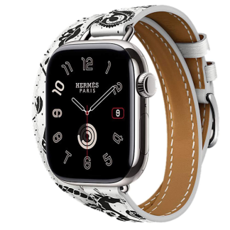 Apple Watch Series 11 Hermes 42 mm Attelage Double Tour Animaux Bandana Blanc