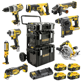 DeWalt DCK853P4 (шуруповерт, винтоверт, перфоратор, УШМ, дисковая пила, сабельная пила, реноватор, фонарь, 4 АКБ, тележка) (124244)